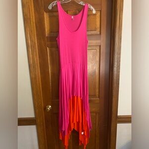 Madigan pink and orange ruffle hem tank dress women’s size M
